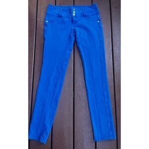 U-Turn Jeans Royal Blue Skinny Pants Triple Button High Waist Size L 42